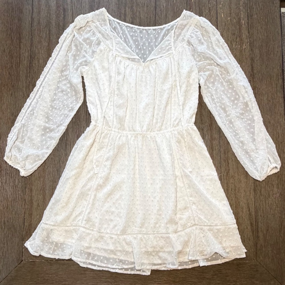 Cupcakes and Cashmere White Swiss Dot Long Sleeve Mini Dress CJ108120‎ Medium